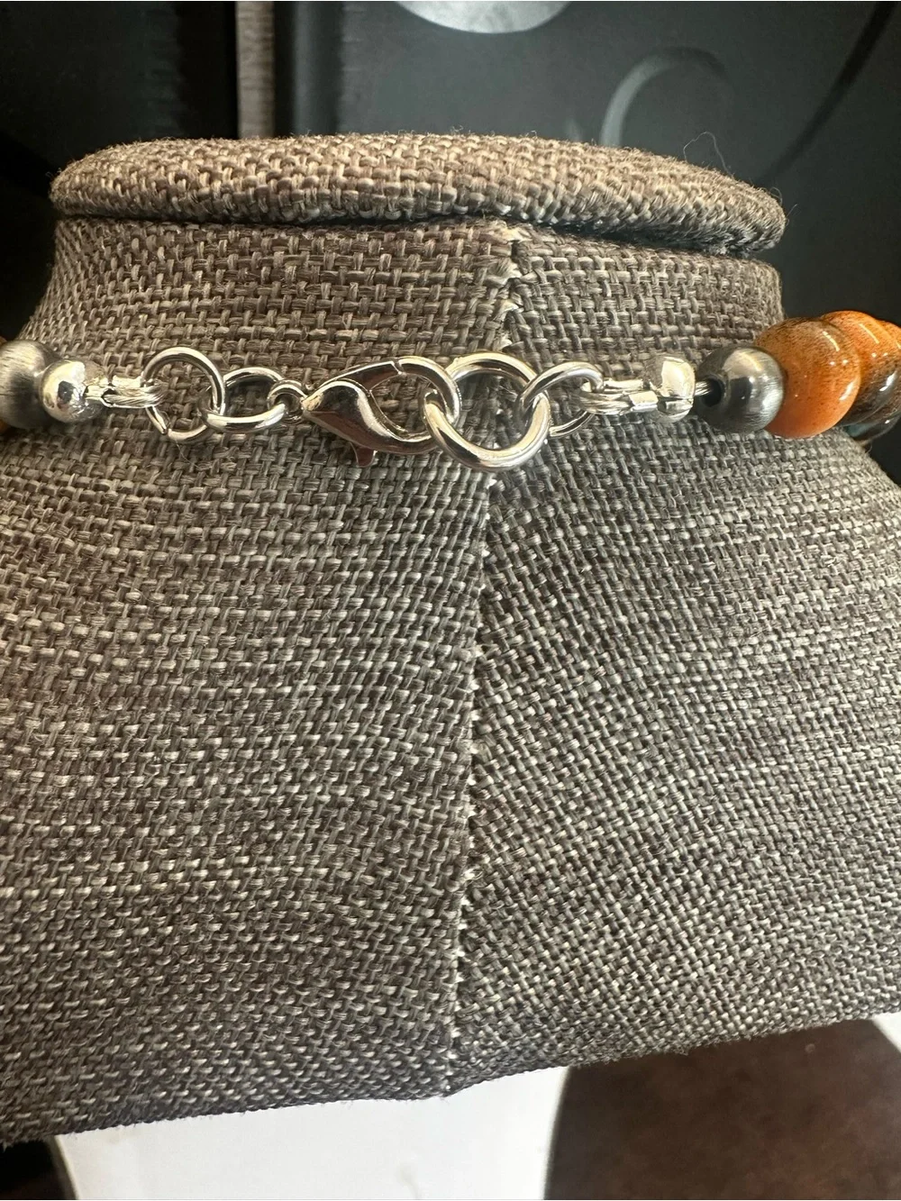 Beaded Crackle Quartz and Tiger Eye Necklace For Men.